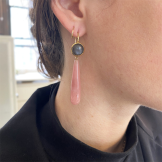 Moonstone Earrings with Guava Agate Drops