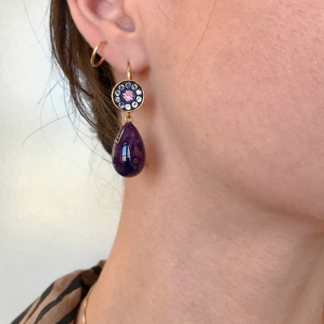 Sapphire and Sugilite Drop Earrings