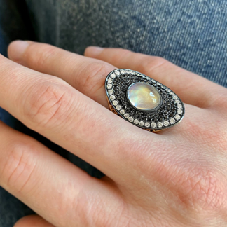 Moonstone and Diamond Regency Ring