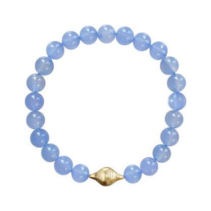 this is the main product image of the chalcedony stretch bracelet with an 18k yellow gold finial