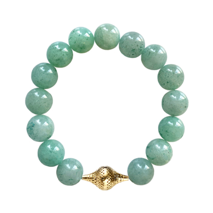 this is the main product image of an aventurine beaded stretch bracelet with a 18k yellow gold finial component