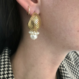 Large Crownwork® Egg Huggie Pearl Cluster Stud Earrings