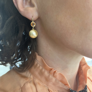 Golden Sapphire and Pearl Drop Earrings