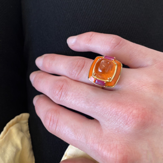 Mandarin Garnet and Ruby Enamel Ring