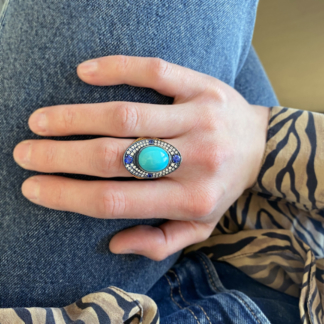 Turquoise Sapphire and Diamond Regency Ring