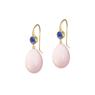Sapphire and Pink Coral Drop Earrings