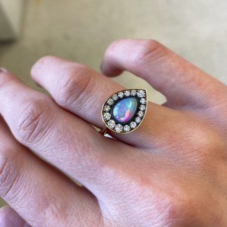 East West Pear Shaped Opal and Diamond Ring