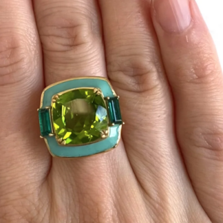 Peridot and Emerald Enamel Ring