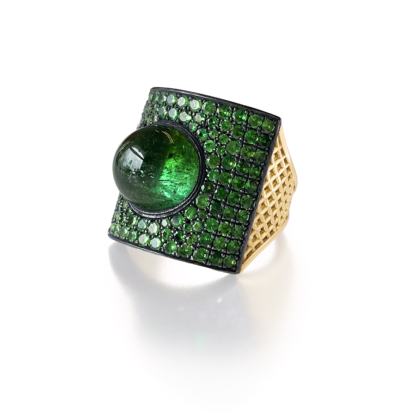 Green Tourmaline and Tsavorite Ring