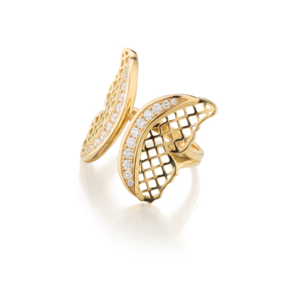 Main image of yellow gold butterfly ring with diamonds