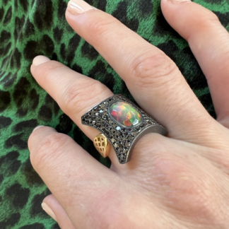 Black Opal and Black Diamond Ring
