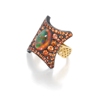 Orange Sapphire and Opal Cocktail Ring