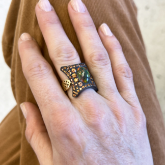 Black Opal and Orange Sapphire Ring
