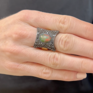 Black Opal and Black Diamond Ring