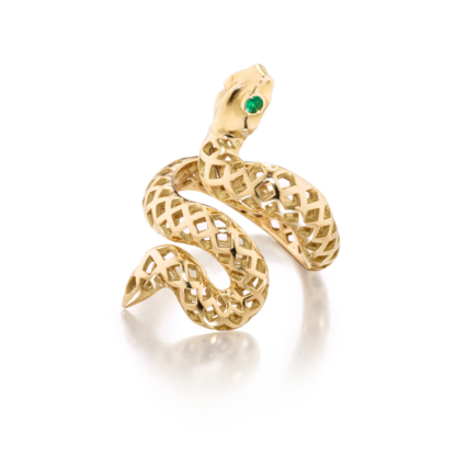 Main Image of snake ring with Emerald Eyes