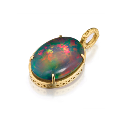 This is an image of a simple set black opal pendant with a detachable bale
