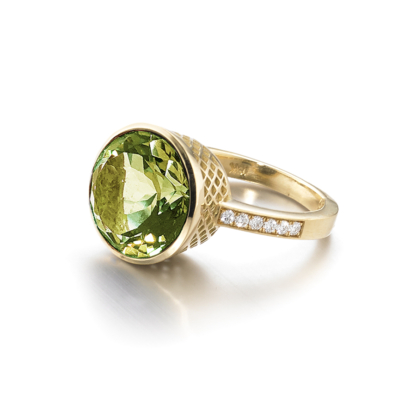 Green Citrine and Diamond Ring