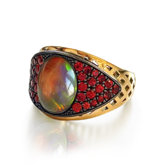 Black Opal and Burnt Orange Sapphire Ring