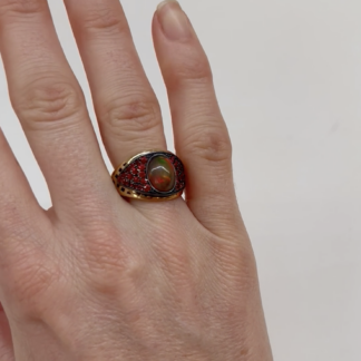 Opal and Burnt Orange Sapphire East West Ring