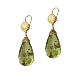 Opal and Green Amber Earrings