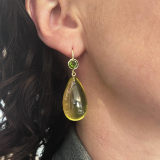 Green Amber drop earrings