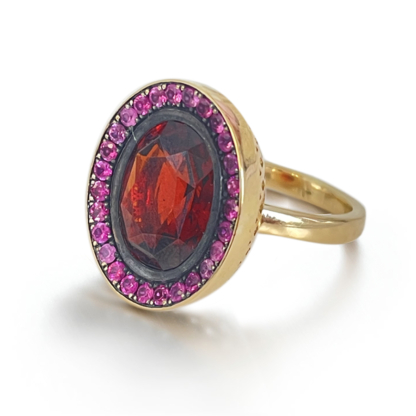 North South Hessonite Garnet & Pink Sapphire Ring