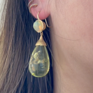 Opal and Green Amber Drop Earrings