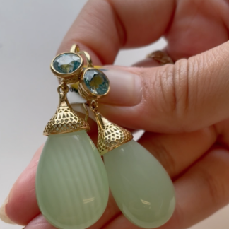 Blue Zircon and Green Calcite Drop Earrings