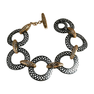 Oxidized silver and gold linked bracelet