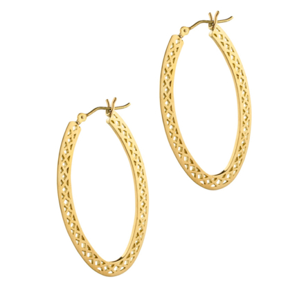 This is an image of our 18k yellow gold oval crownwork earrings