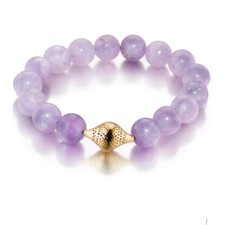 This image shows a stretch bracelet made with Amethyst beads, it is fine jewelry and unisex
