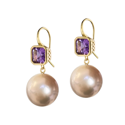 this is an amethyst earrings with pearl drops