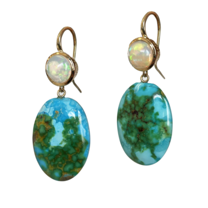 this is an opal earring with sonoran turquoise drop