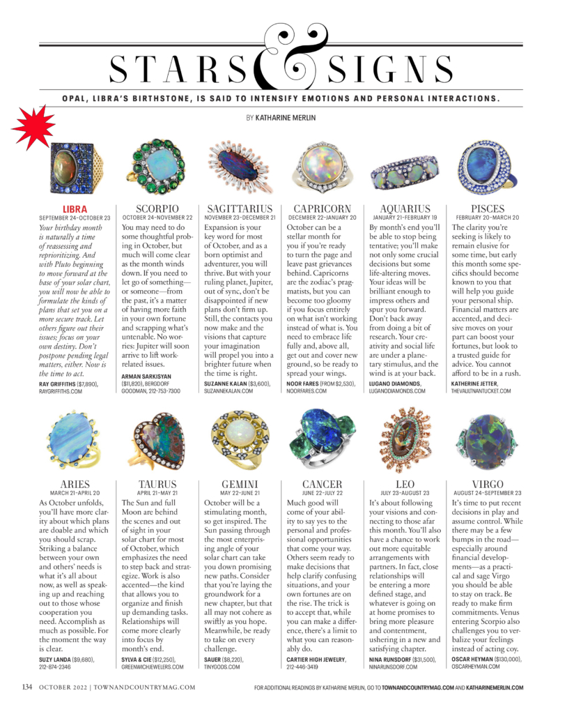 This is the inside of Town and Country for  October featuring Opal Rings