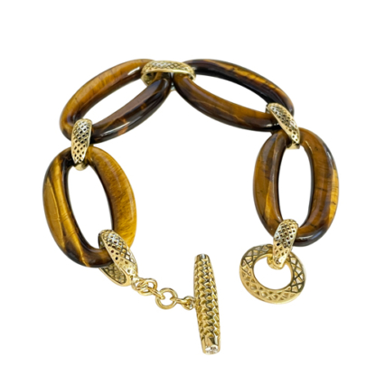 this is a tigers eye crownwork link bracelet