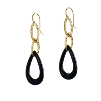 this is a pair of black onyx crownwork link drop earrings