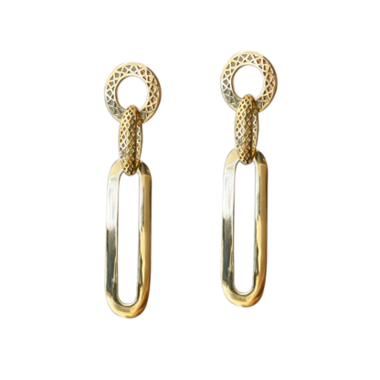 This is an image of a pair of 18k Yellow Gold mixed link earrings