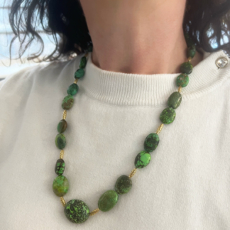 This is an image of our green turquoise nugget necklace