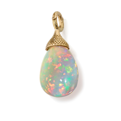 This is an image of an Ethiopian opal pendant on a detachable gold bale so it can be work on anything