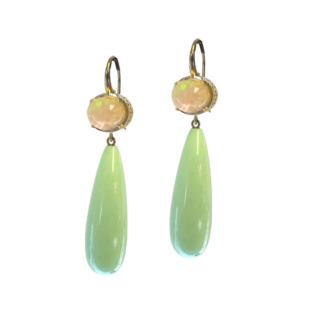 This is a pair of Opal and Magnesite earrings on 18k YG springwire hooks