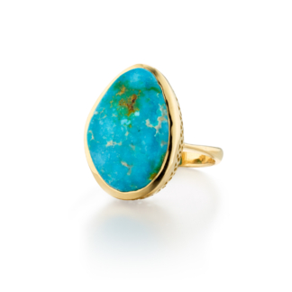 This is an image of a Sonoran Turquoise ring with Gold Crownwork
