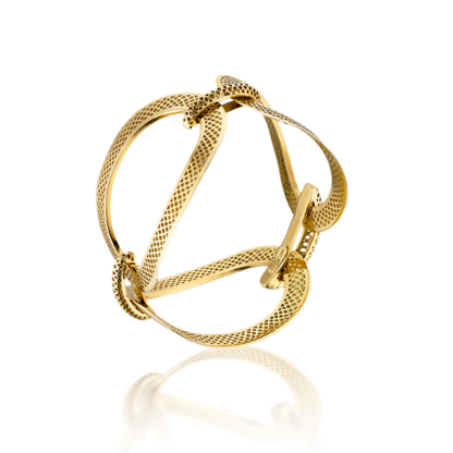 This is the product image for an 18k Yellow Gold cuff style bracelet that wraps completely around the wrist